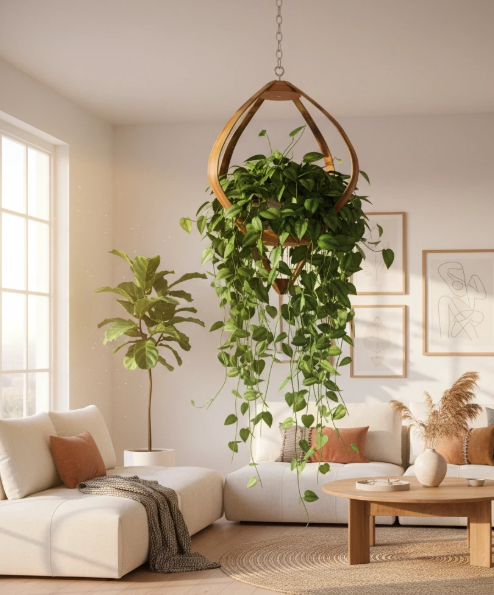 Suspension pour Plantes en Bambou Design  - H53cm x L37cm - S017