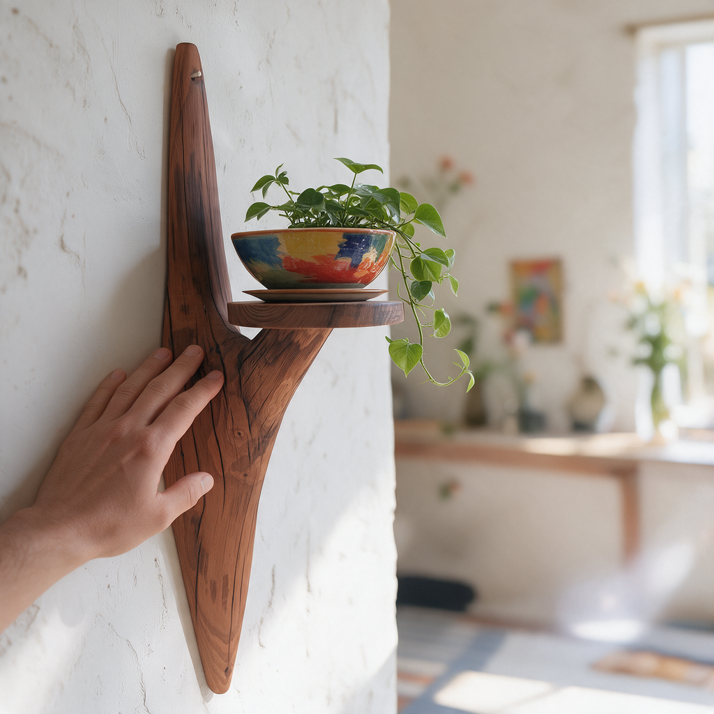 Etagère murale arborescente 1 plateau - H54cm x L13cm - EA24 Souffle des Bois
