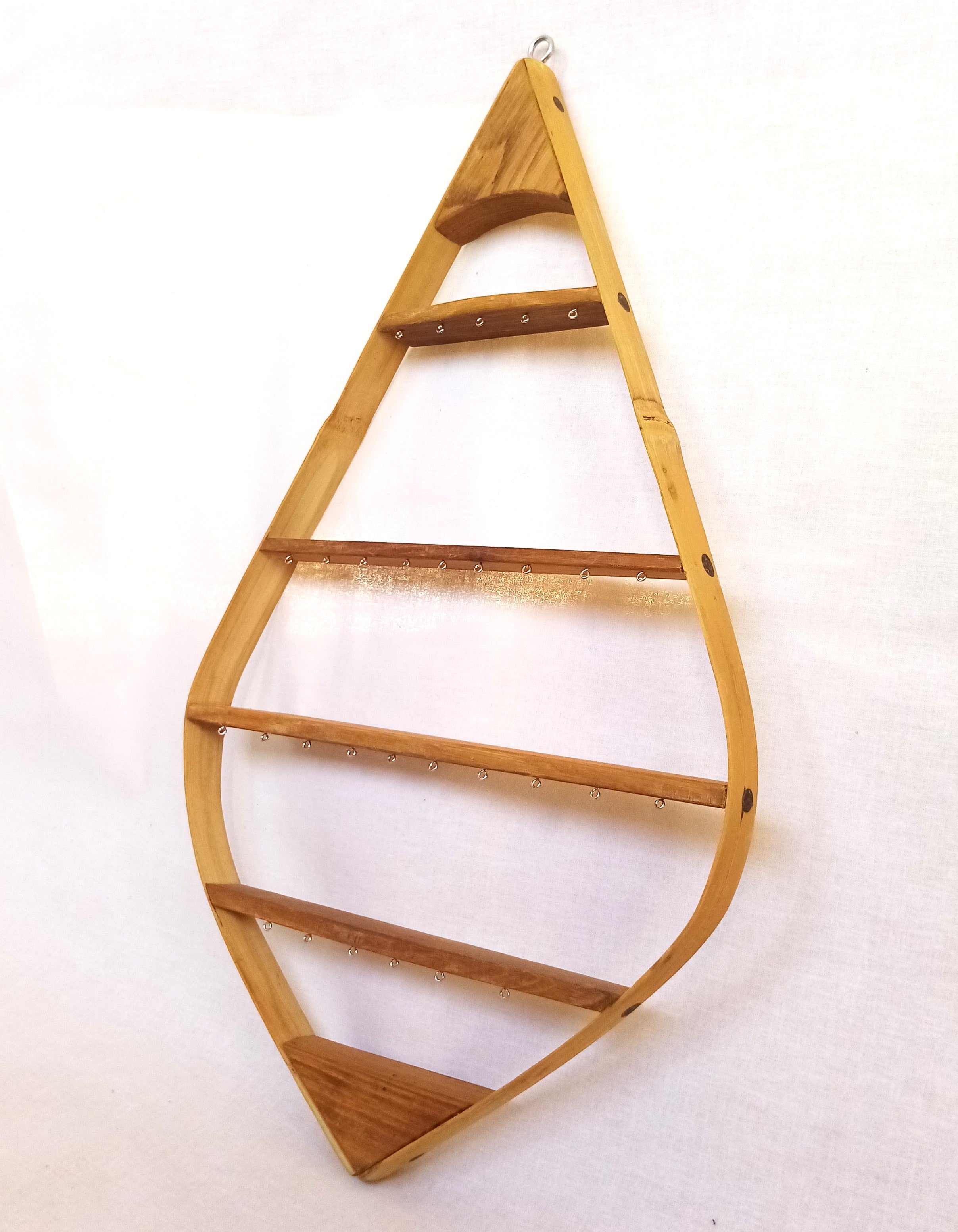 Porte boucles d'oreilles mural Bambou + bois massif - 30 attaches- H58cm x L33cm