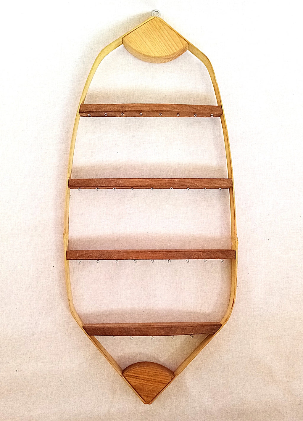 Porte boucles d'oreilles mural bambou + bois massif - 31 attaches- H68cm x L29cm