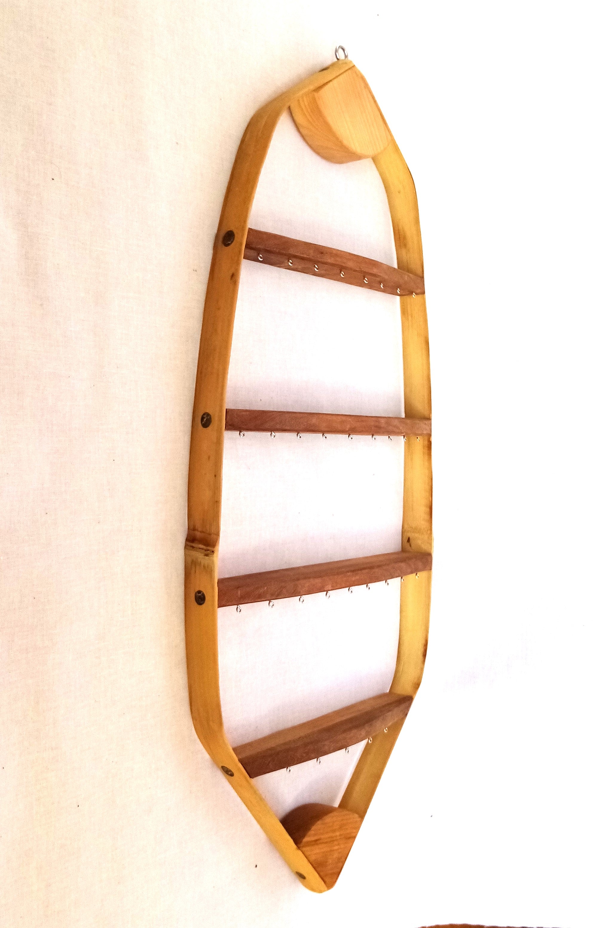 Porte boucles d'oreilles mural bambou + bois massif - 31 attaches- H68cm x L29cm