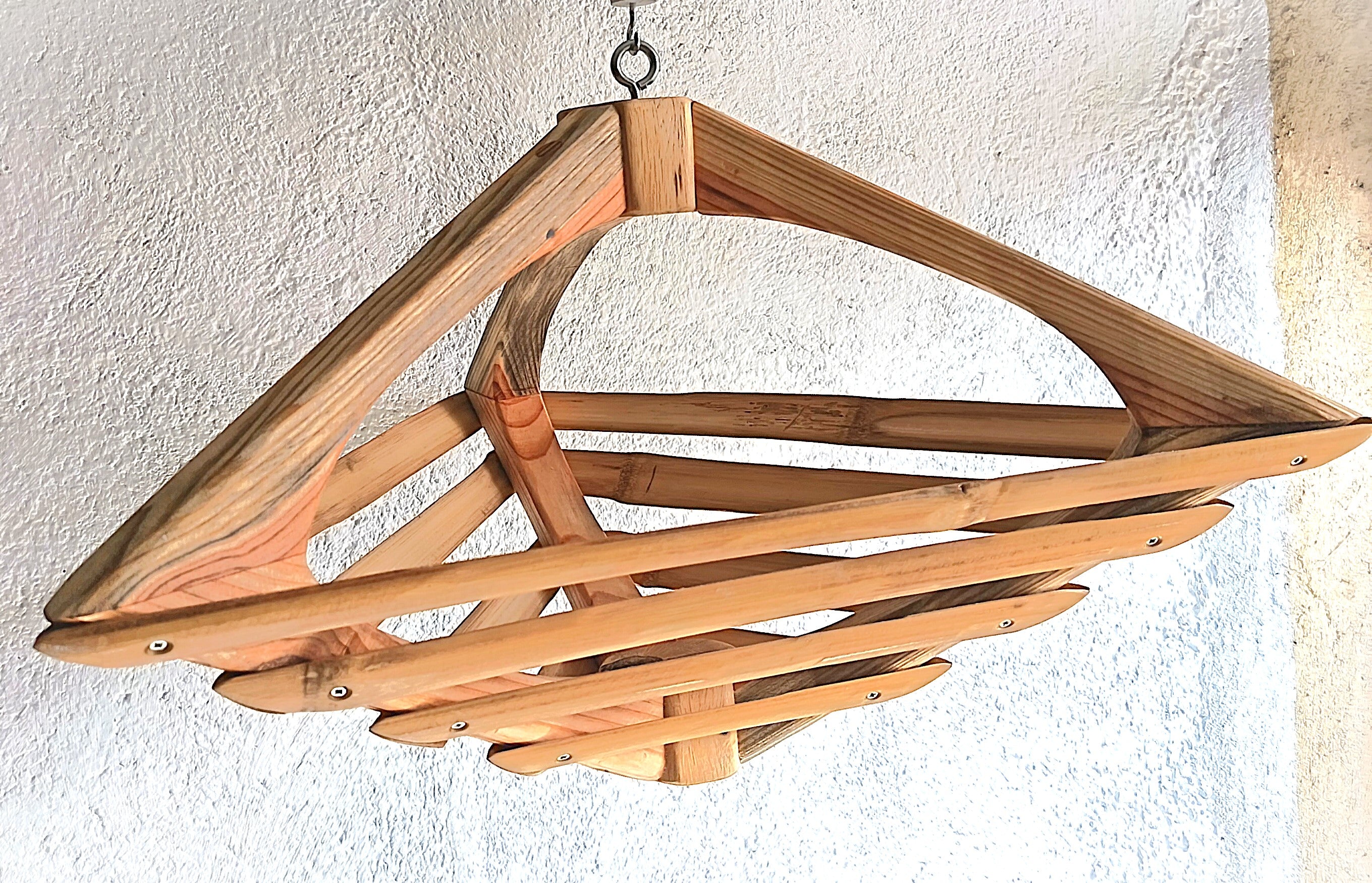 Corbeille à Fruits Suspendue Artisanale en Bambou et Bois Massif - H34cm x L55cm