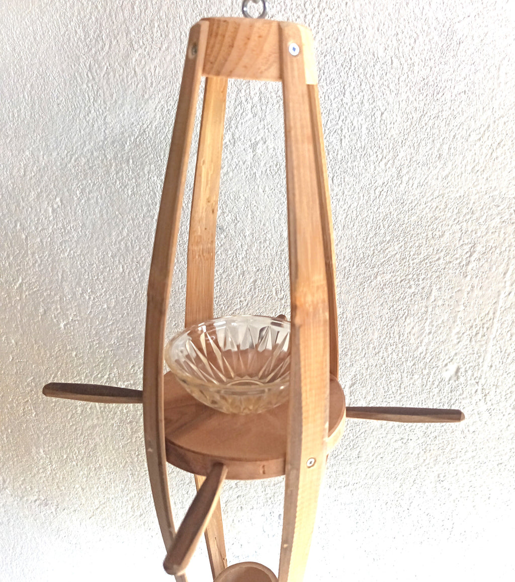 Harmonie Bambou – Mangeoire Artisanale Suspendue en Bois Naturel