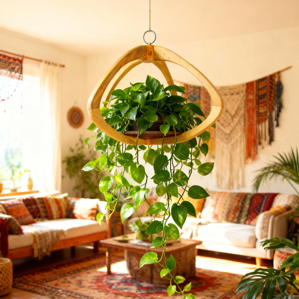 Suspension pour Plantes en Bois Design  - H37cm x L51cm - S003