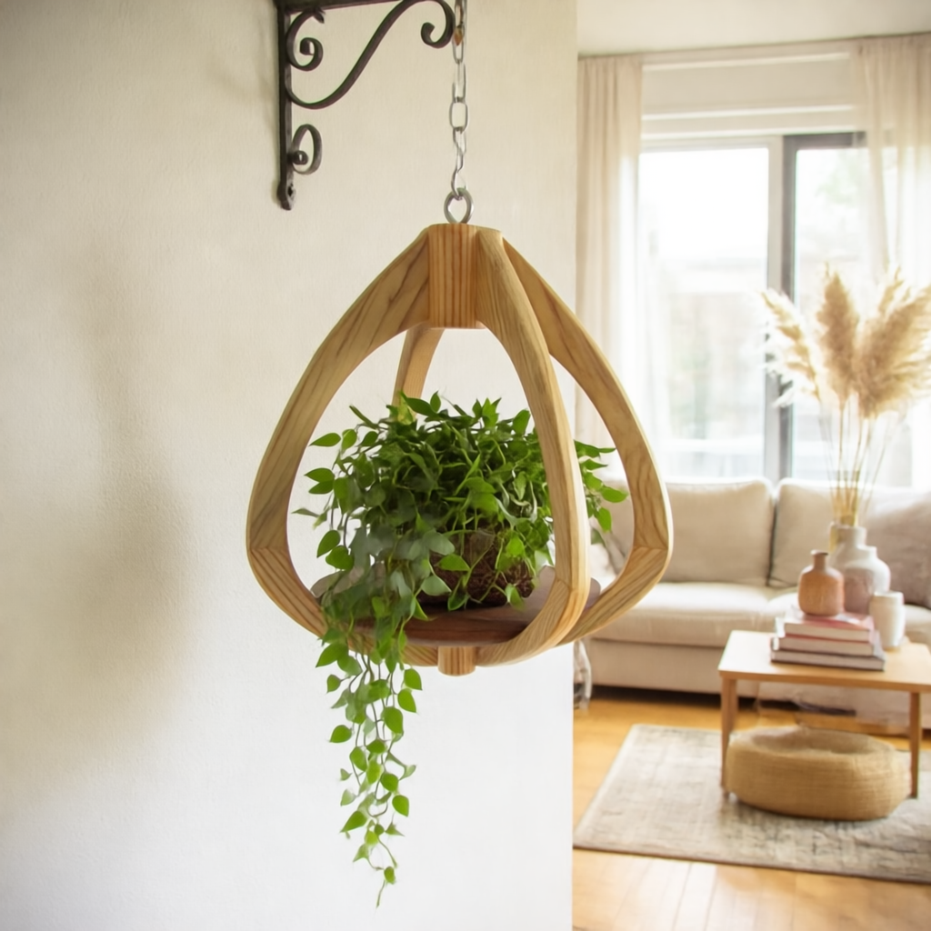 Suspension pour Plantes en Bois Design - H37cm x L30cm - S005