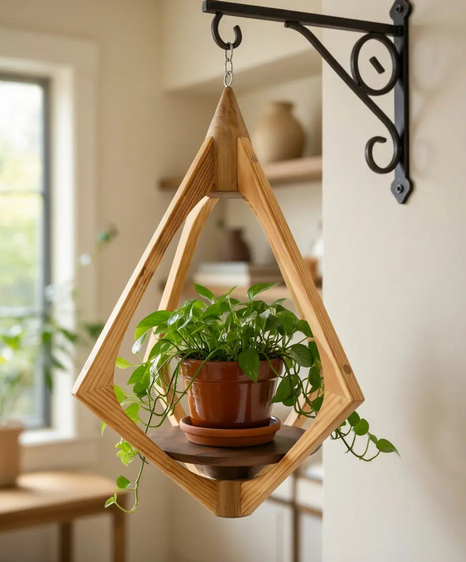 Suspension pour Plantes en Bois Design - H59cm x L45cm - S007 Souffle des Bois
