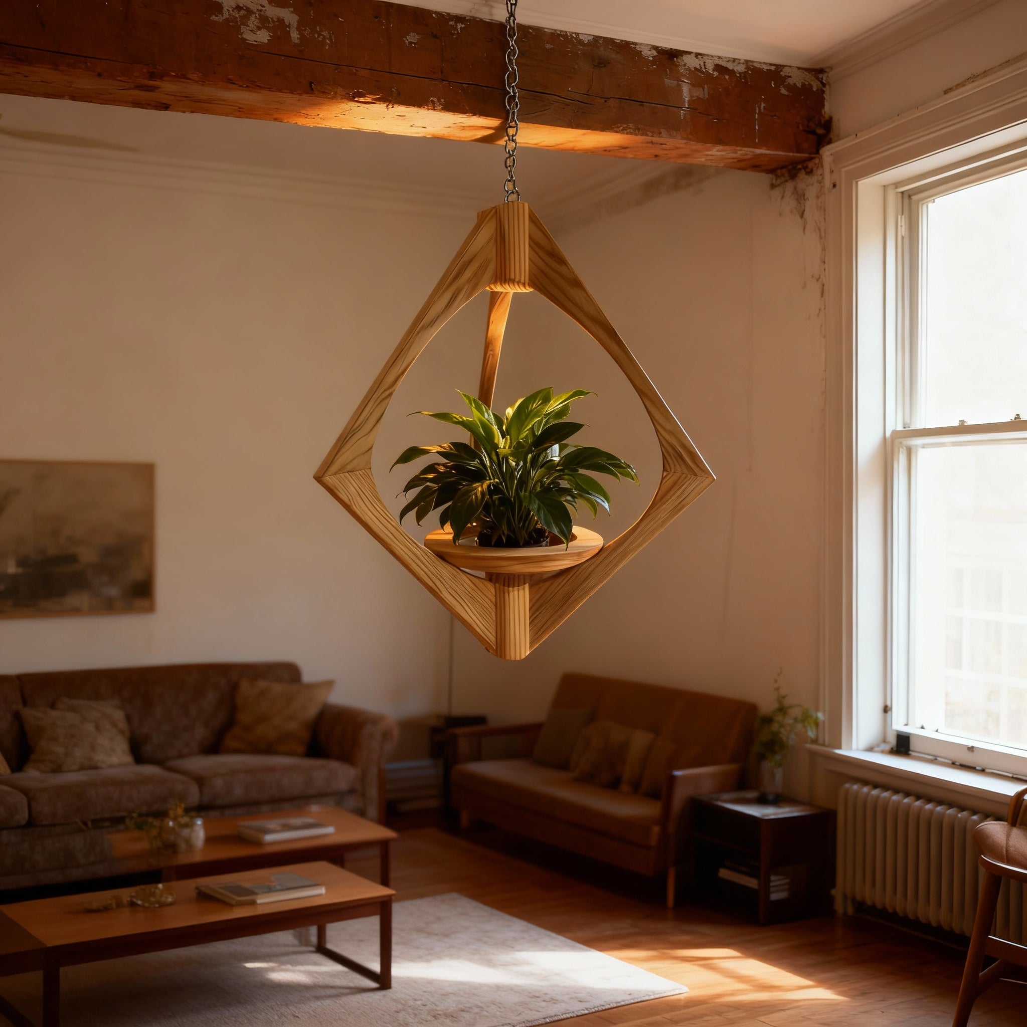 Suspension pour Plantes en Bois Design - H50cm x L34cm - S008