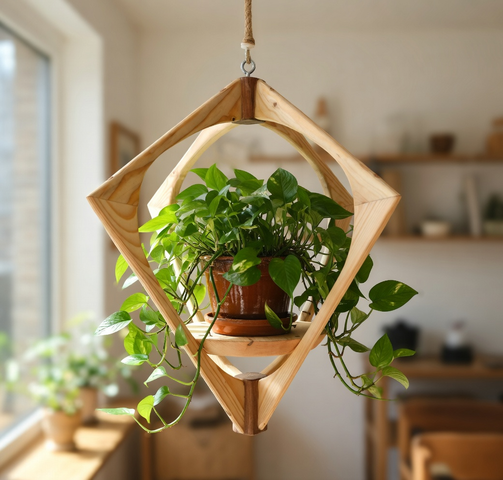 Suspension pour Plantes en Bois Design - H57cm x L54cm - S026 Souffle des Bois