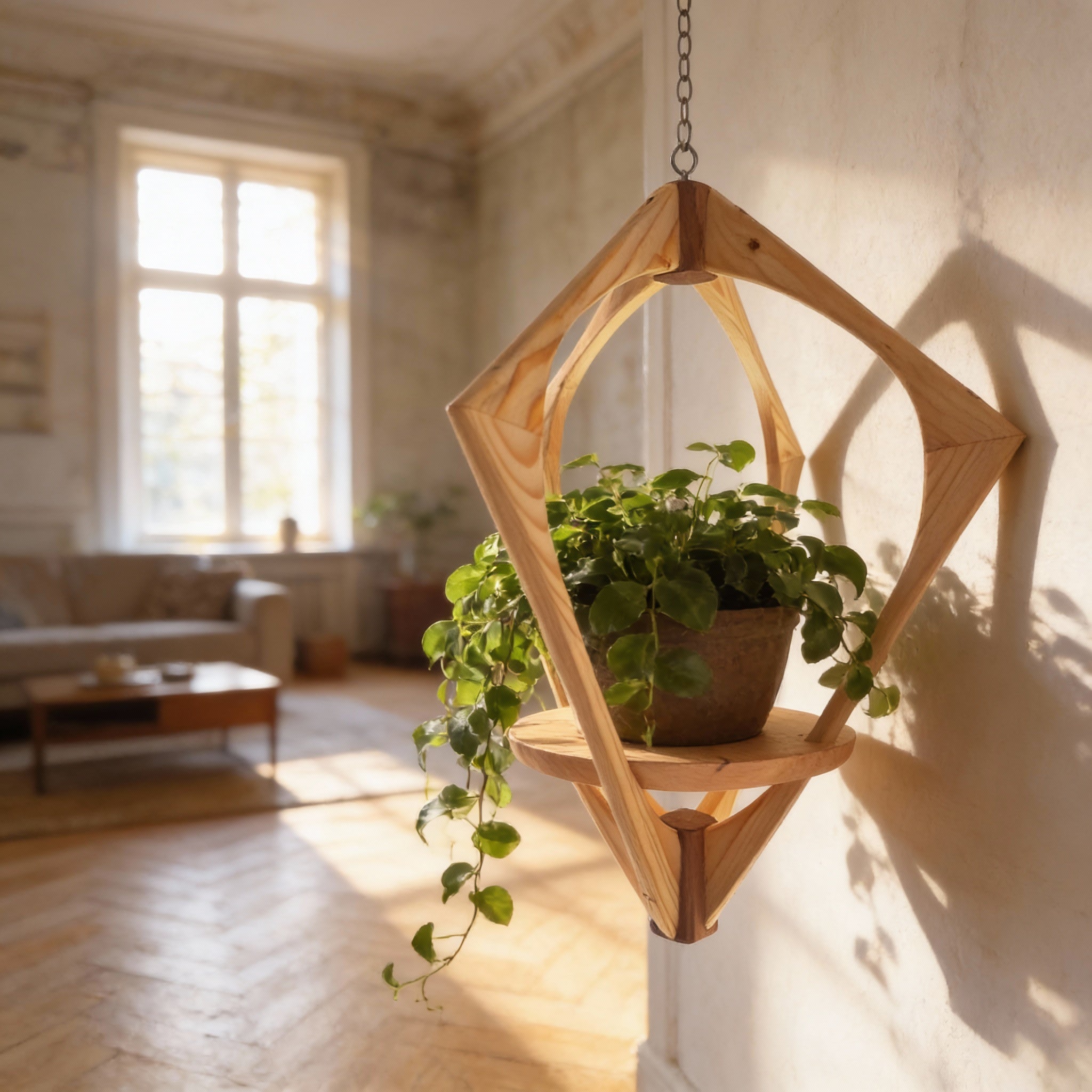 Suspension pour Plantes en Bois Design - H57cm x L54cm - S026