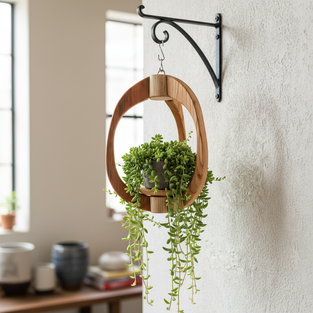 Suspension pour plantes en bois massif S037 - Design aérien - (H27cmxL18cm)