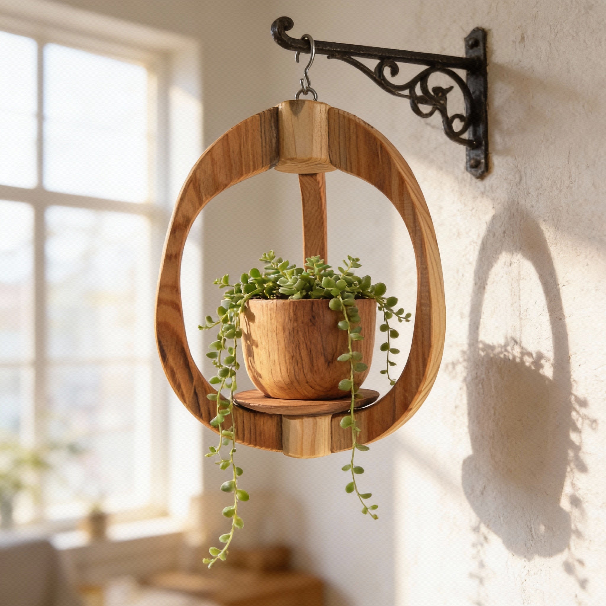 Suspension pour plantes en bois massif S038 - Design aérien - (H27cmxL19cm)