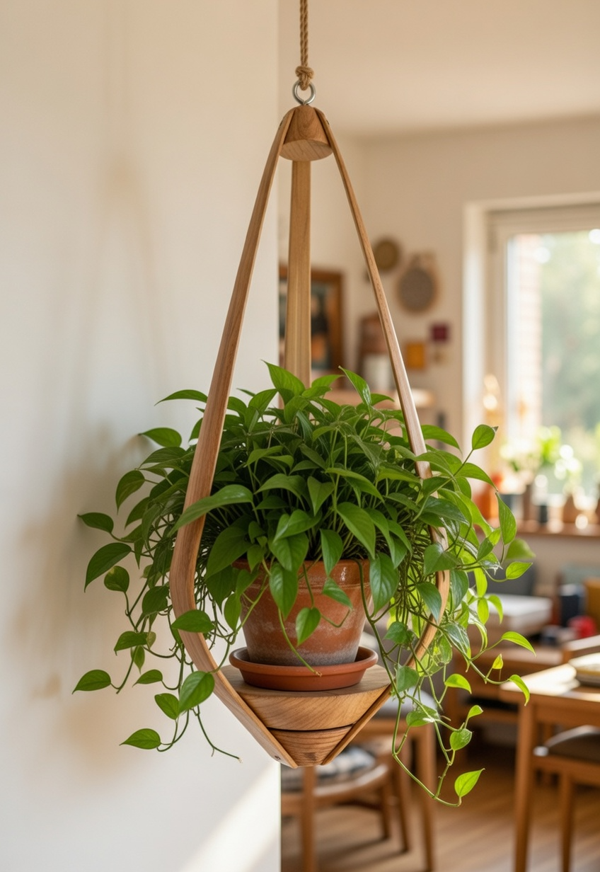 Suspension pour plantes Bambou & bois massif S041 - Design aérien - H45cm x L18cm