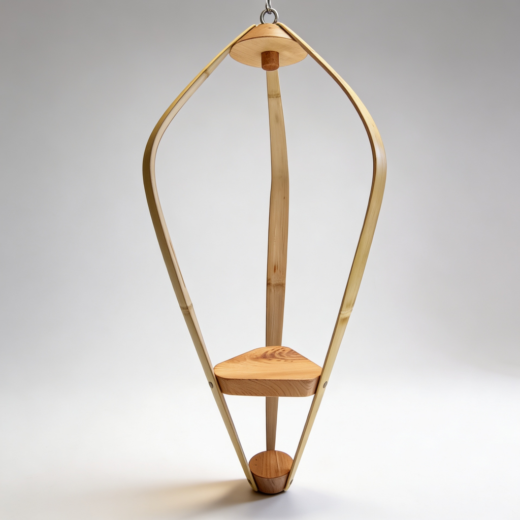 Suspension pour plantes Bambou & bois massif S043 - Design aérien - H75cm x L32cm Souffle des Bois