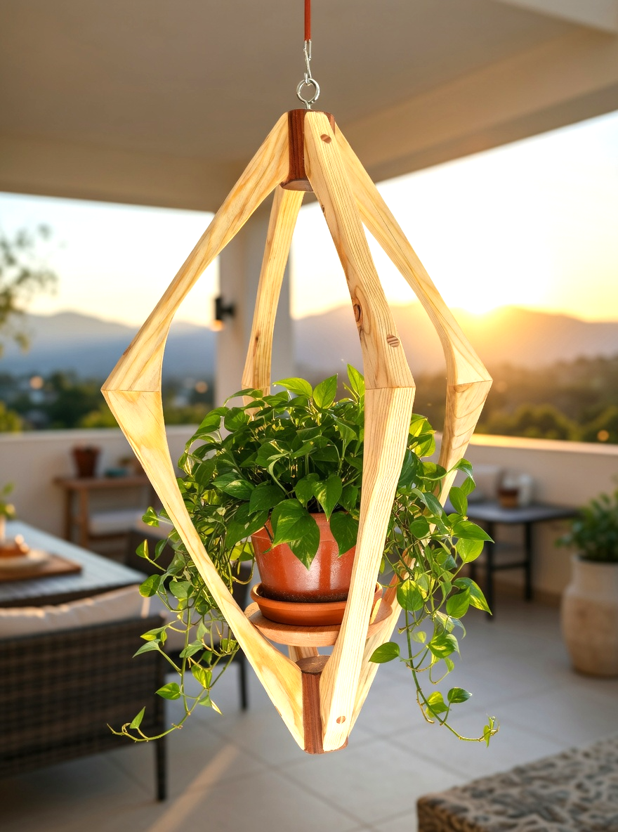 Suspension pour plantes en bois massif S044 - Design aérien - (H60cmxL39cm)