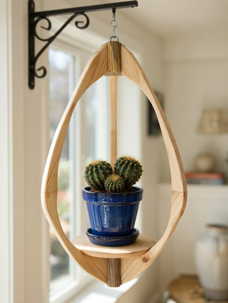 Suspension pour plantes en bois massif S046 - Design aérien - (H59cmxL34cm)