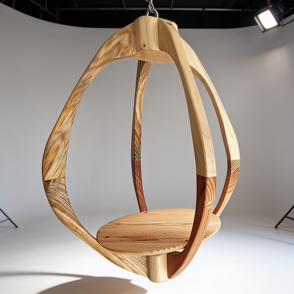 Suspension pour plantes en bois massif S047 - Design aérien - (H49cmxL36cm) Souffle des Bois