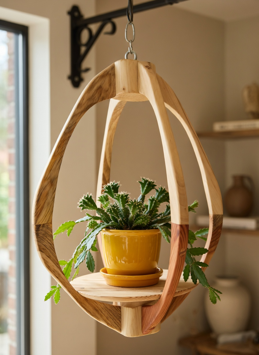 Suspension pour plantes en bois massif S047 - Design aérien - (H49cmxL36cm)