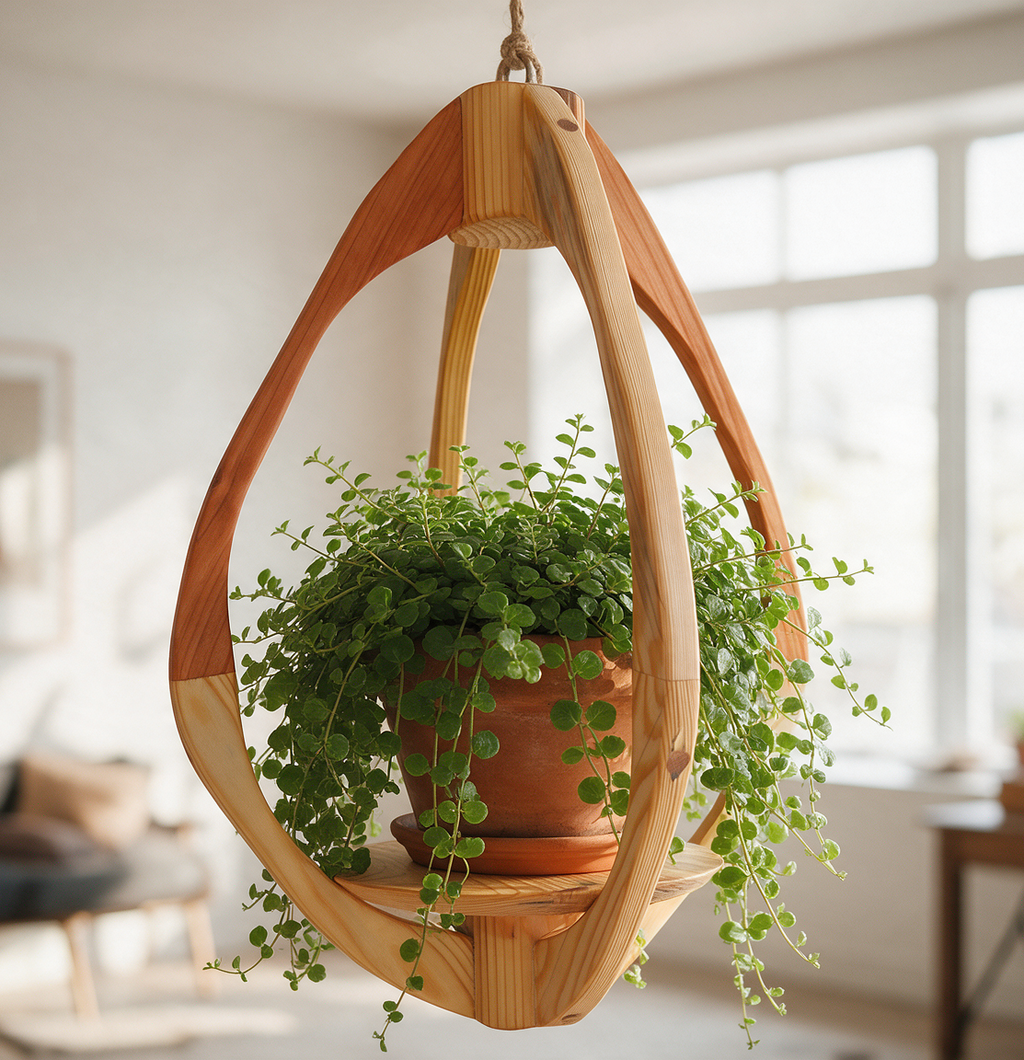 Suspension pour plantes en bois massif S049 - Design aérien - (H51cmxL35cm) Souffle des Bois
