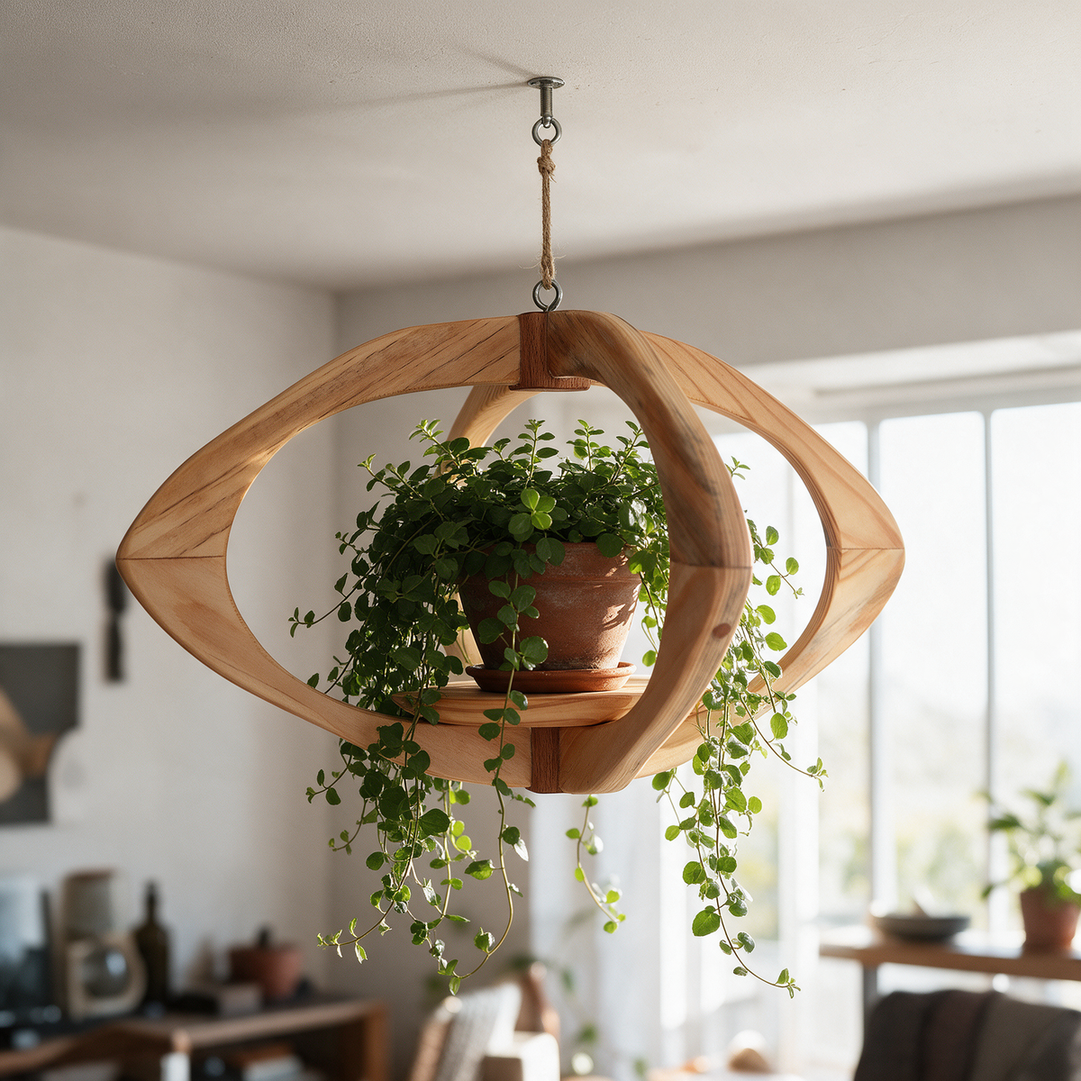 Suspension pour plantes en bois massif S051 - Design aérien - (H23cmxL40cm) Souffle des Bois