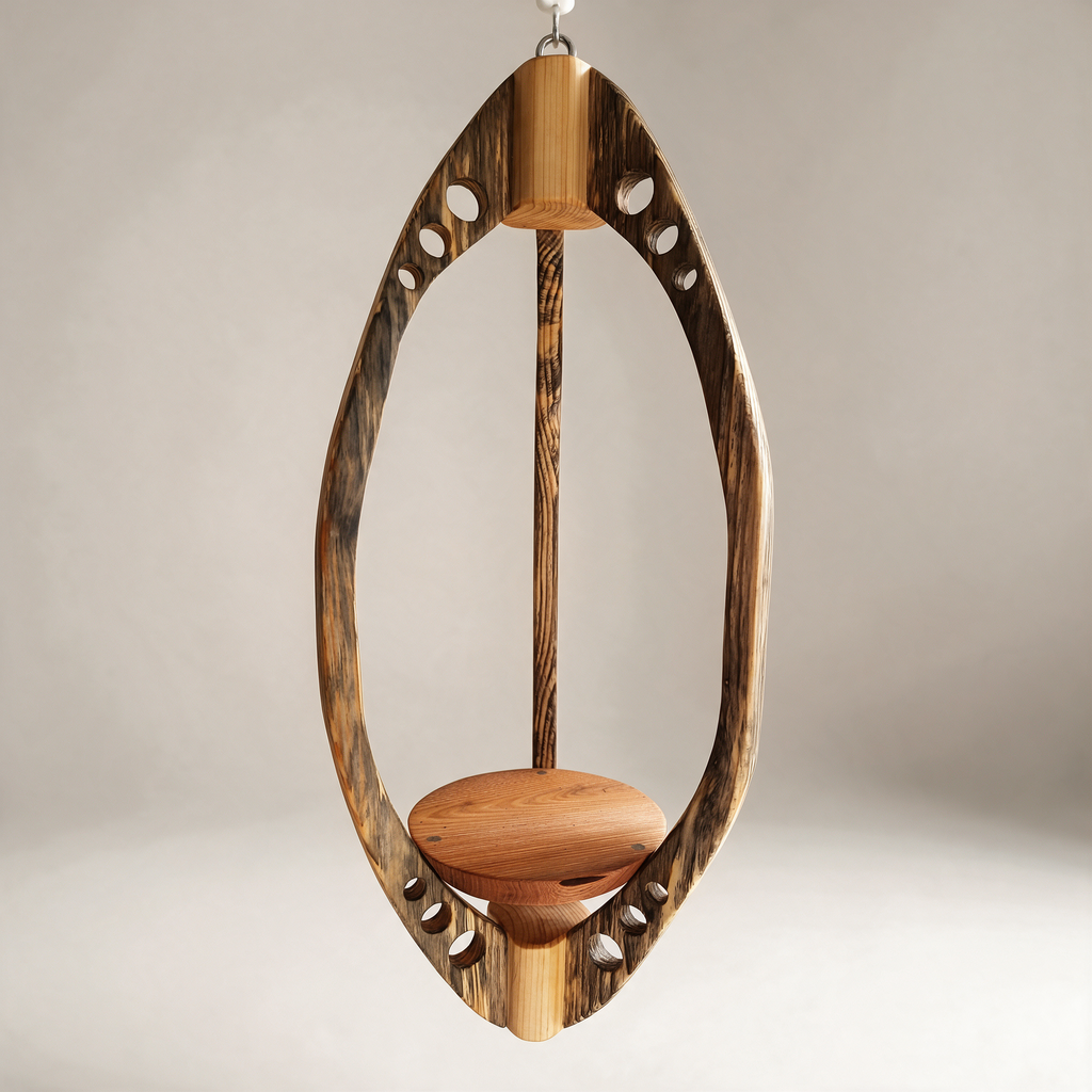 Suspension pour plantes en bois massif S055 - Design aérien - (H67cmxL26cm) Souffle des Bois