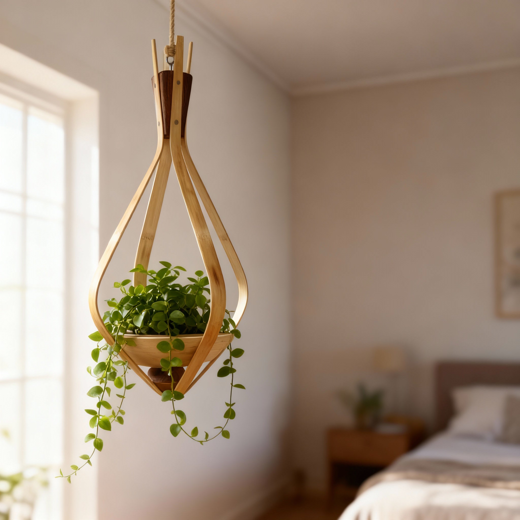 Suspension pour Plantes en Bambou Design  - H66cm x L35cm - S020