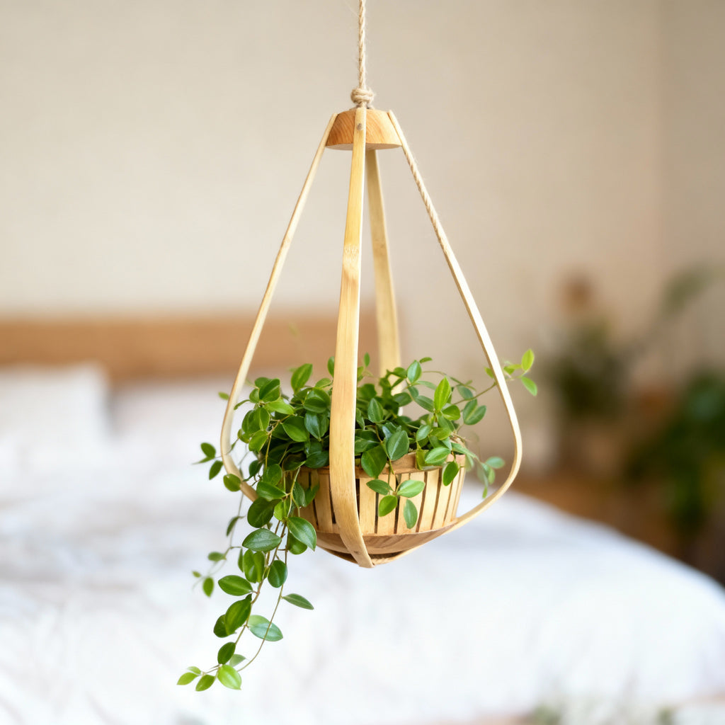 Suspension pour Plantes en Bambou Design  - H45cm x L28cm - S022