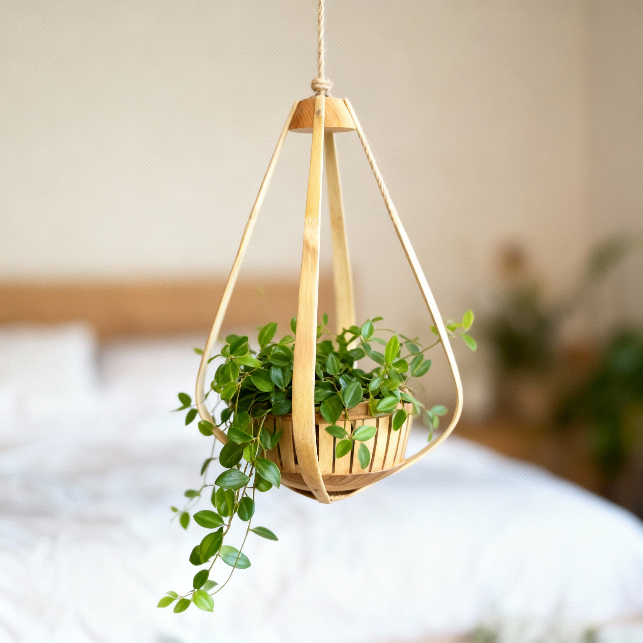 Suspension pour Plantes en Bambou Design  - H45cm x L28cm - S022