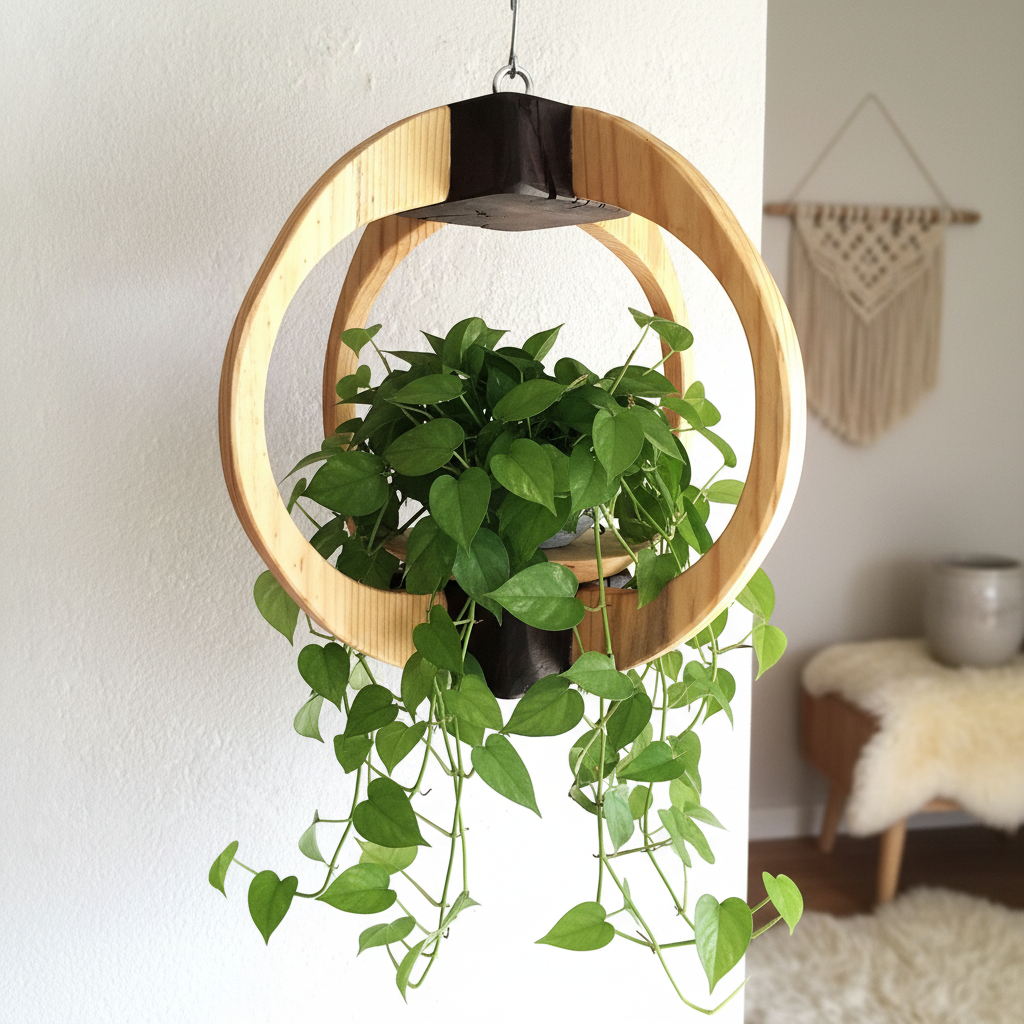 Suspension pour Plantes en Bois Design - H32cm x L34cm - S021