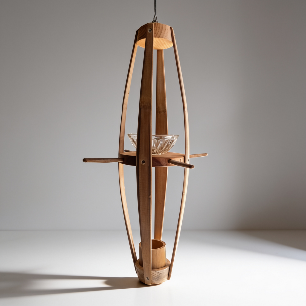 Harmonie Bambou – Mangeoire Artisanale Suspendue en Bois Naturel Souffle des Bois