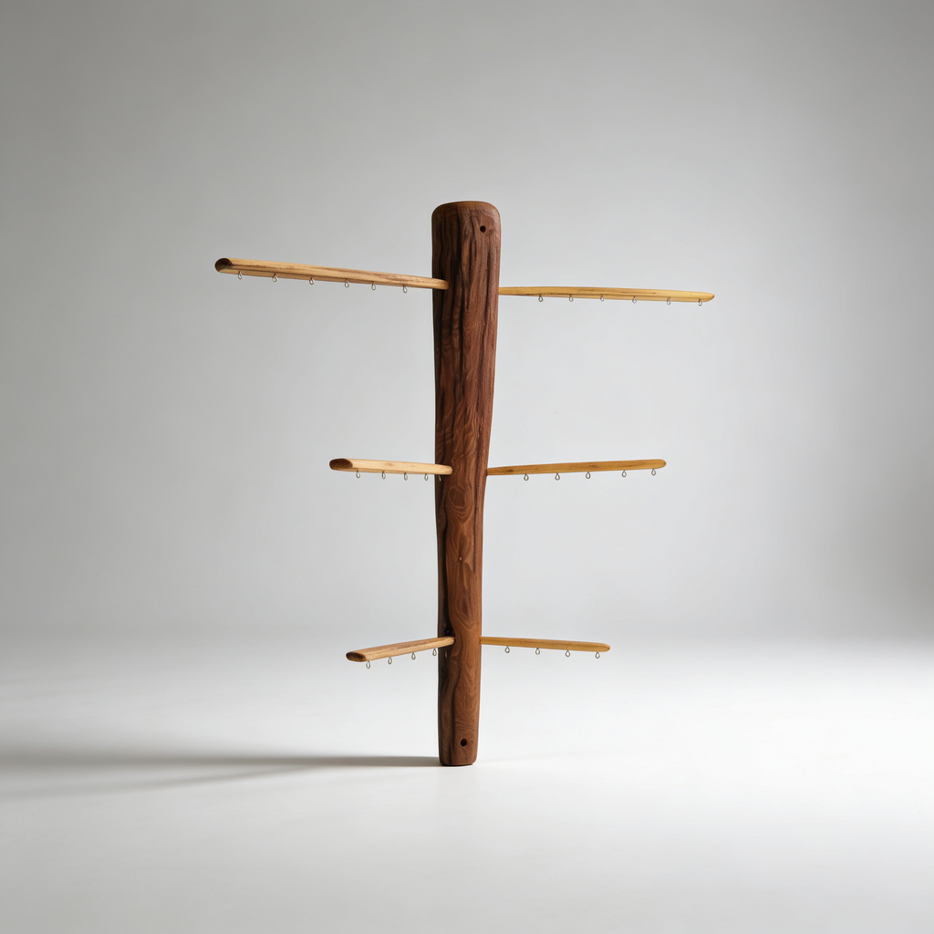 Porte boucles d'oreilles mural support châtaigner - 30 attaches- L44cm x H44cm Souffle des Bois