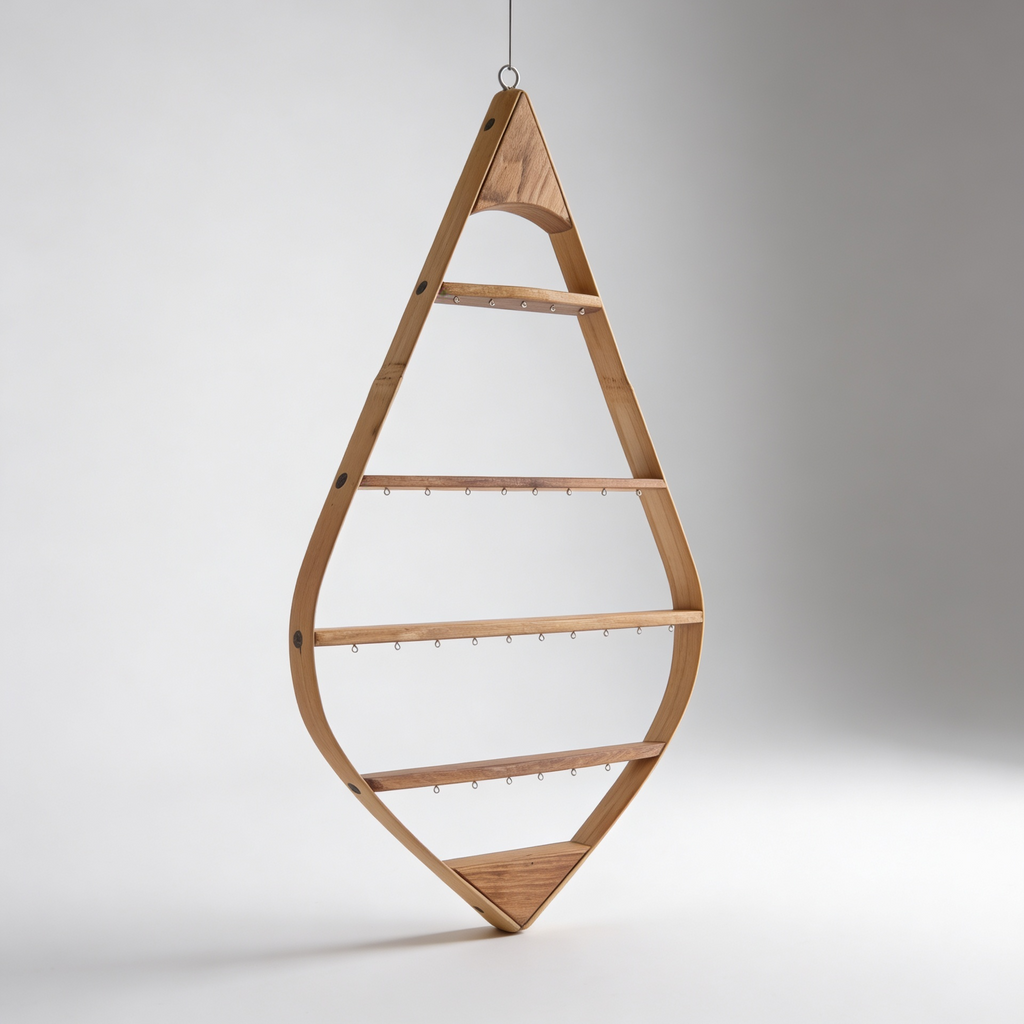 Porte boucles d'oreilles mural Bambou + bois massif - 30 attaches- H58cm x L33cm Souffle des Bois