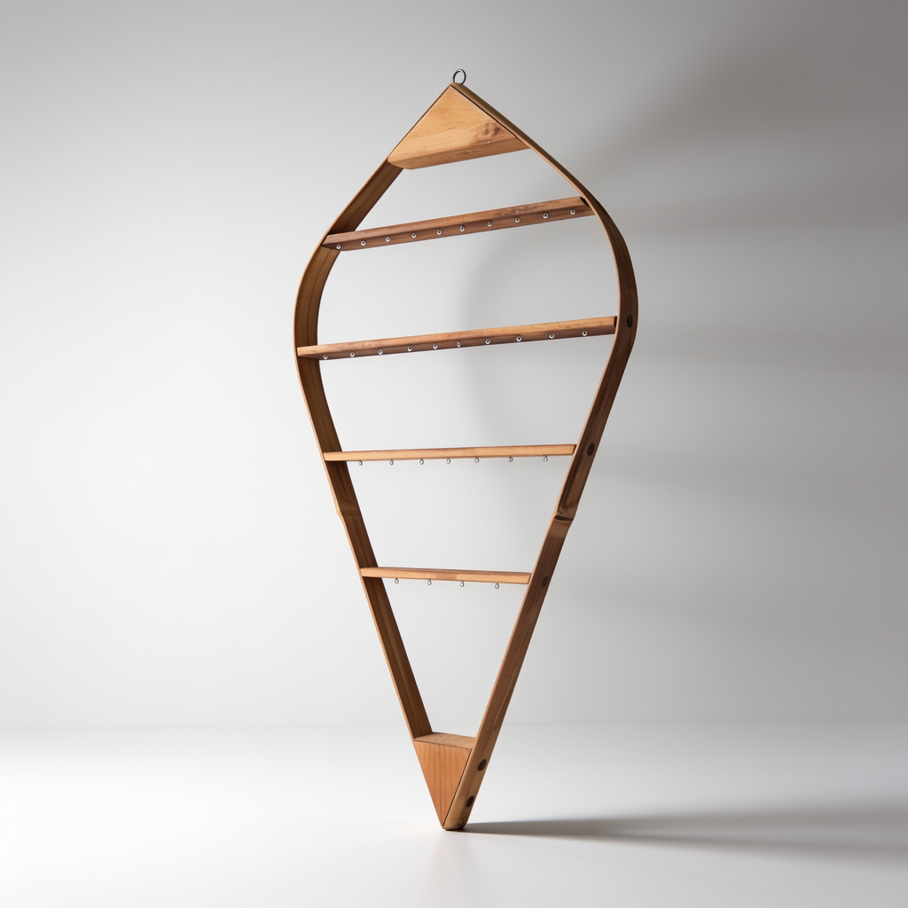 Porte boucles d'oreilles mural Bambou + Bois massif - 34 attaches- H67cm x L36cm Souffle des Bois