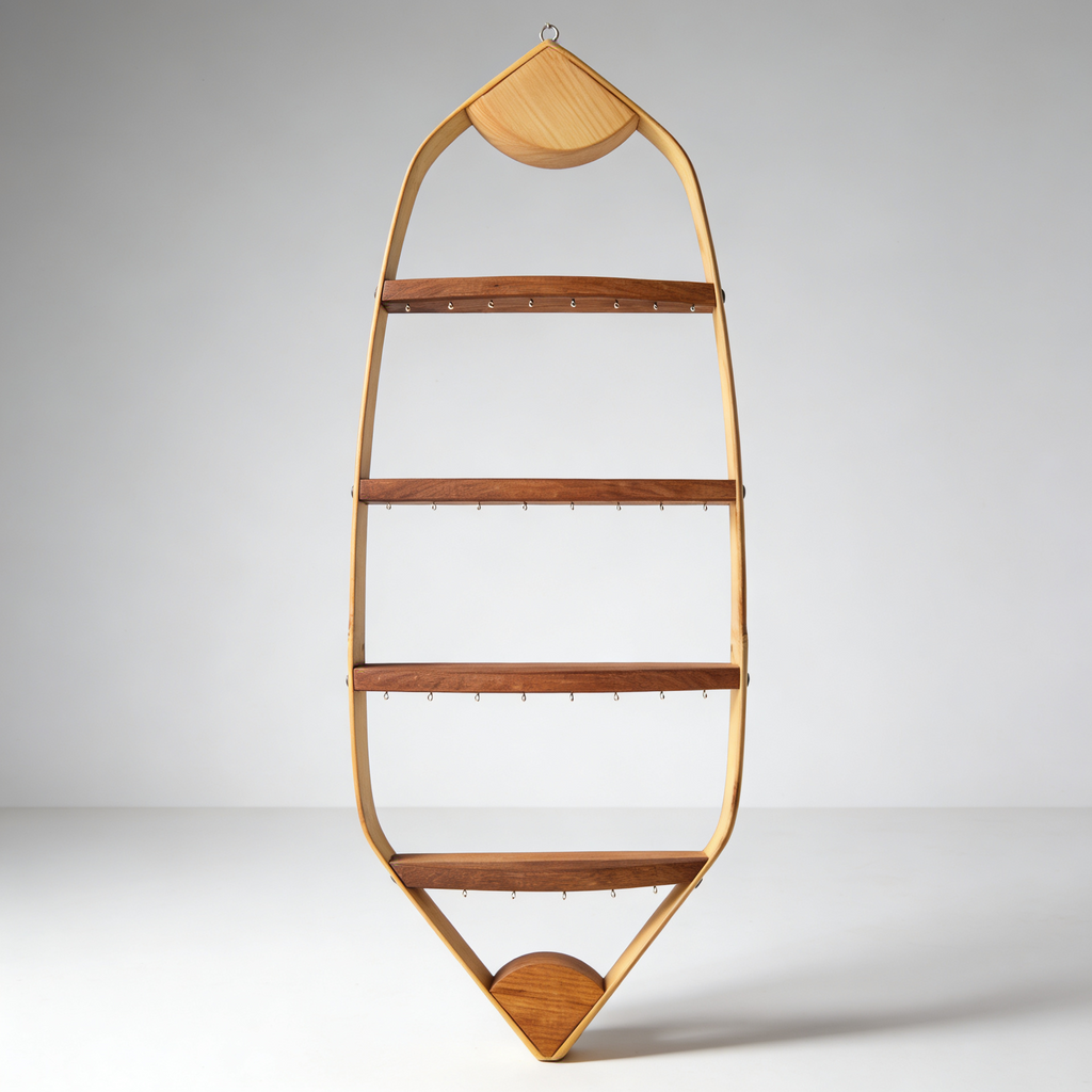 Porte boucles d'oreilles mural bambou + bois massif - 31 attaches- H68cm x L29cm Souffle des Bois
