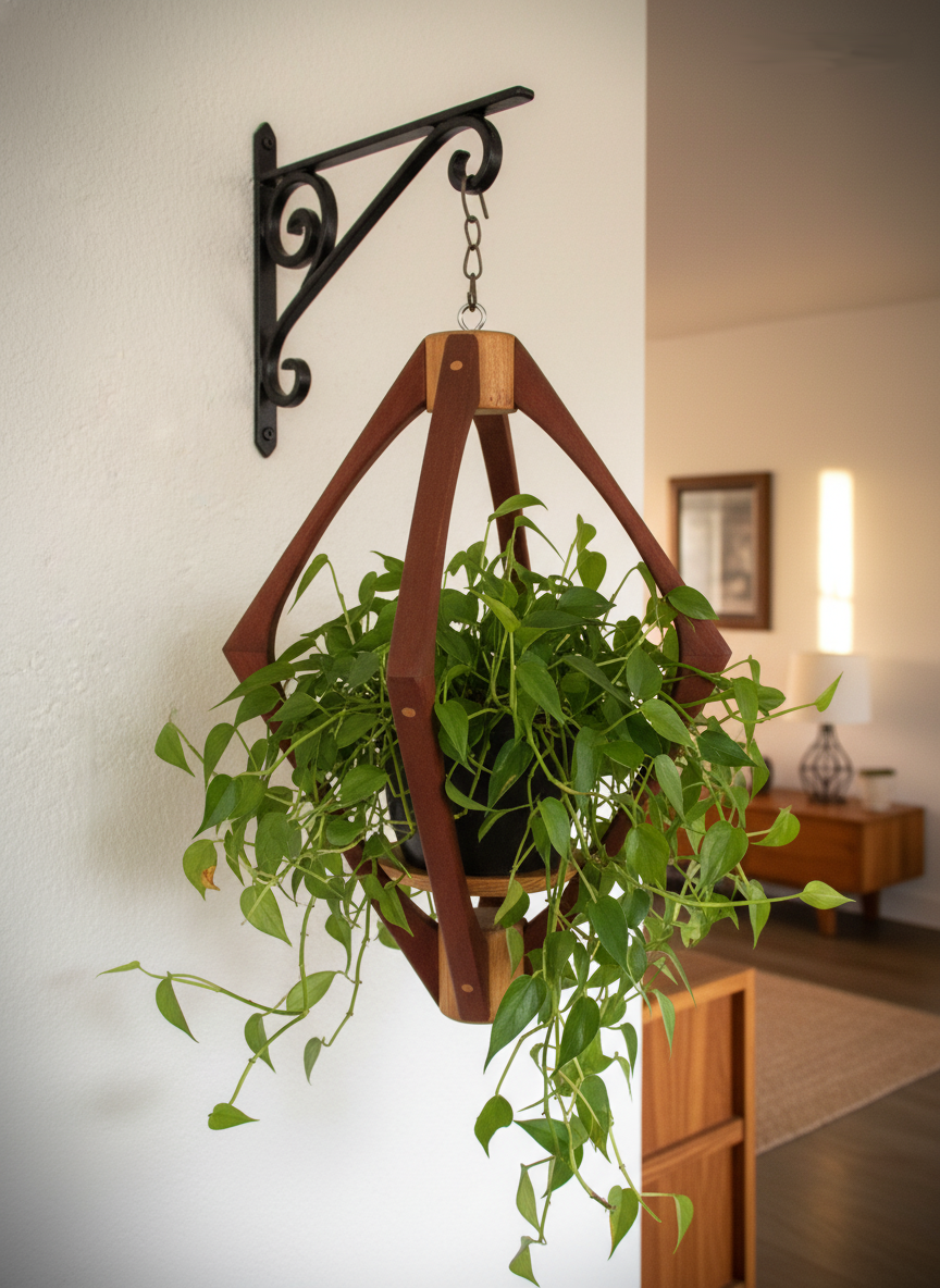 Suspension pour Plantes en Bois Design - H62cm x L46cm - S009